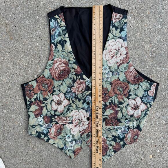 Vintage 90s Pastel Floral Tapestry Dress Vest XL? mauve dusty blue green cream - Picture 6 of 6